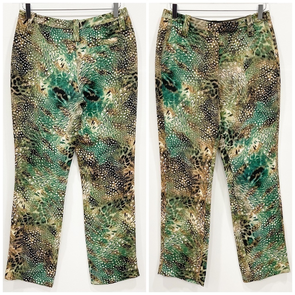 Paige Silk Feather Print Trouser Pants Green 4